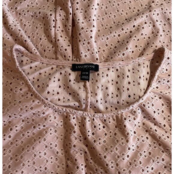 Lane Bryant Top Peach Eyelet Short Sleeve Pullover Plus Size 22/24 Elastic Waist - Picture 10 of 16